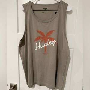 Hurley Logo Tee in Beige with Dark Green Print